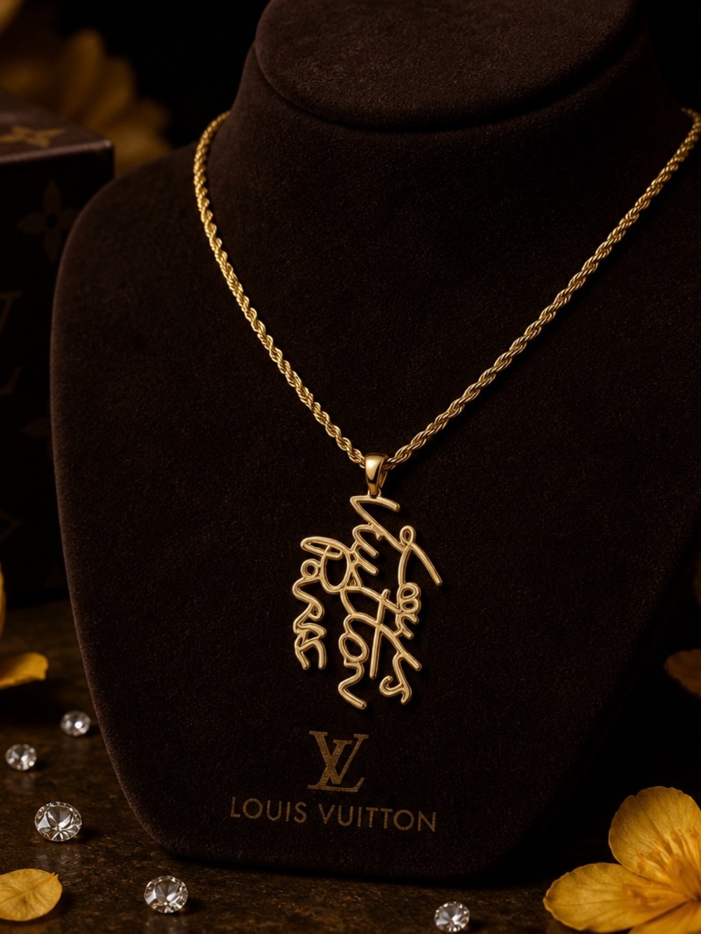 Gold Script Pendant Necklace